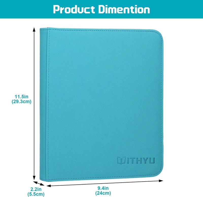 WITHYU Top Loader Binder 4 Pocket for 3"x4" Rigid Cards, 128 Pockets Collectible Card Album with Ringless Design, Trading Card Binder for TCG, MTG, Sports Cards (Aqua Blue) - Image 4